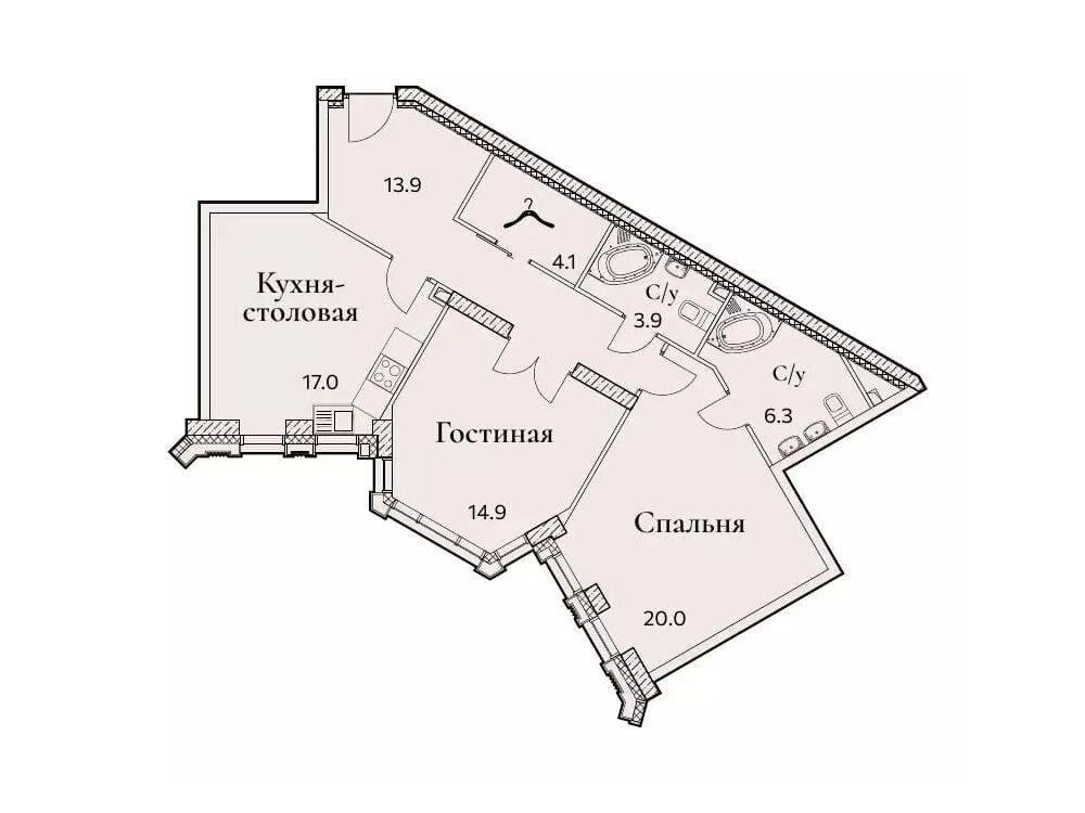 Планировка: 2-комн. квартира 81.40 м² в новостройке ЖК Фулл Хаус