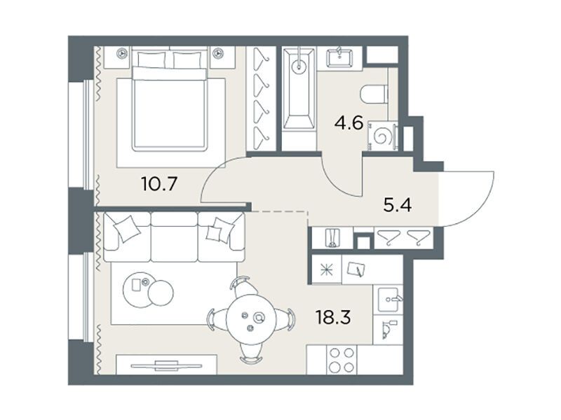Планировка: 1-комн. квартира 39.00 м² в новостройке Станиславский