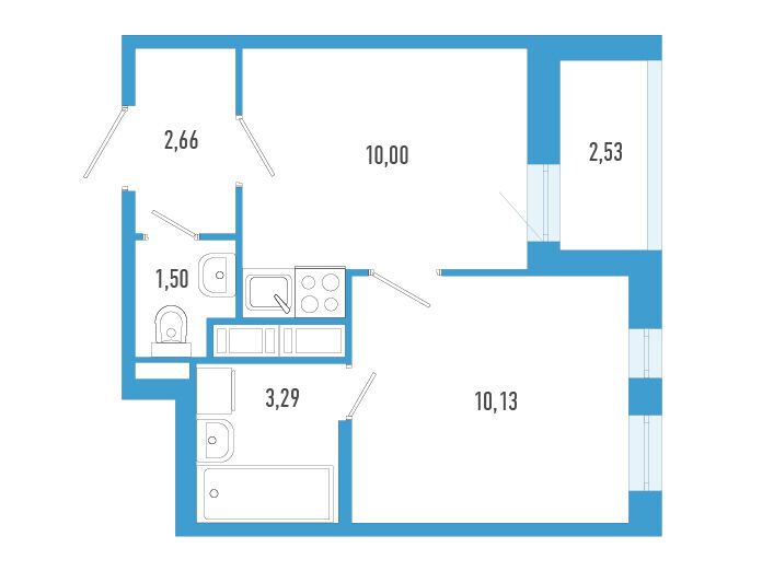 Планировка: 1-комн. квартира 28.85 м² в новостройке Аэросити