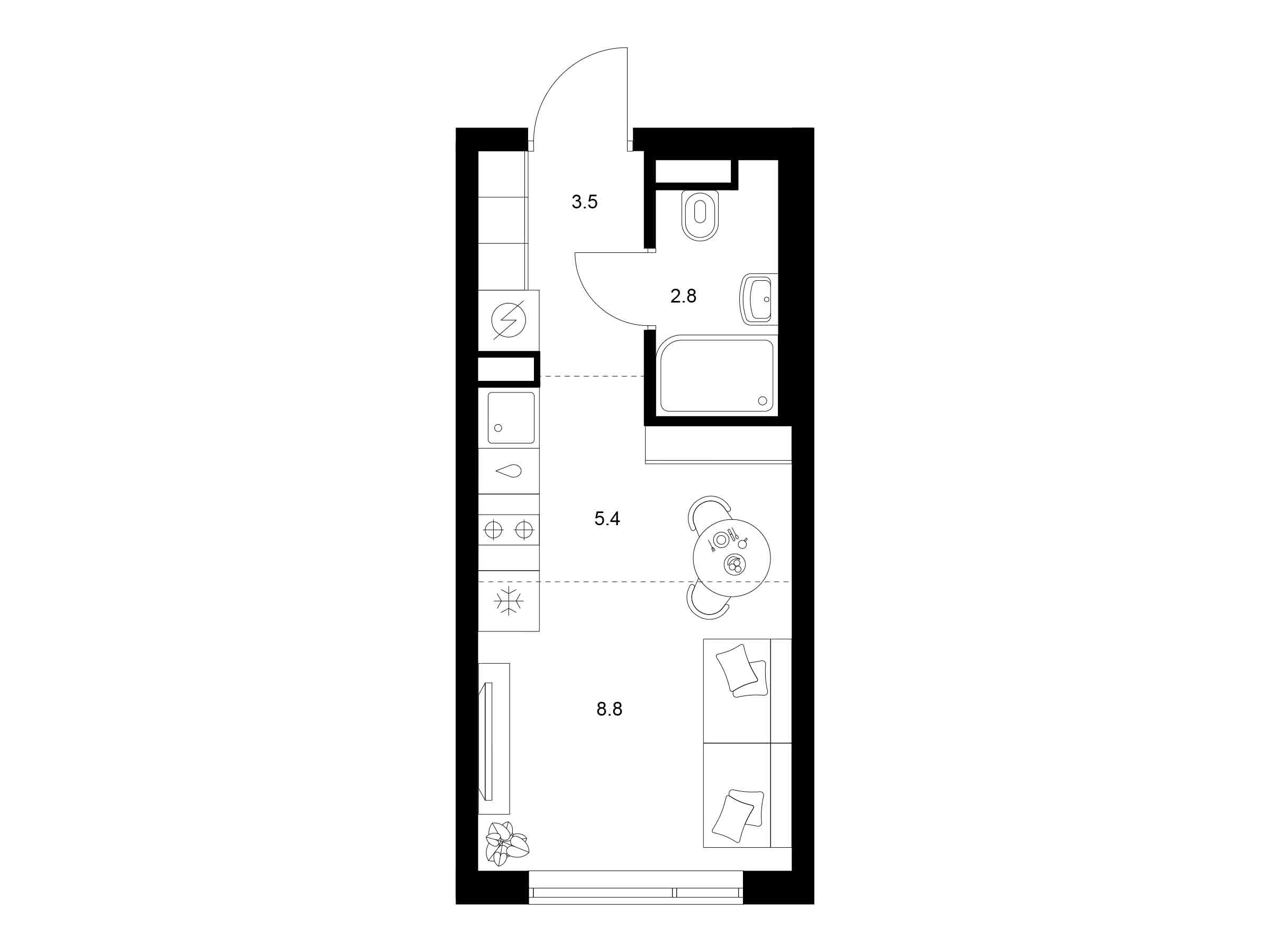 Планировка: Студия 20.50 м² в новостройке Бунинская набережная