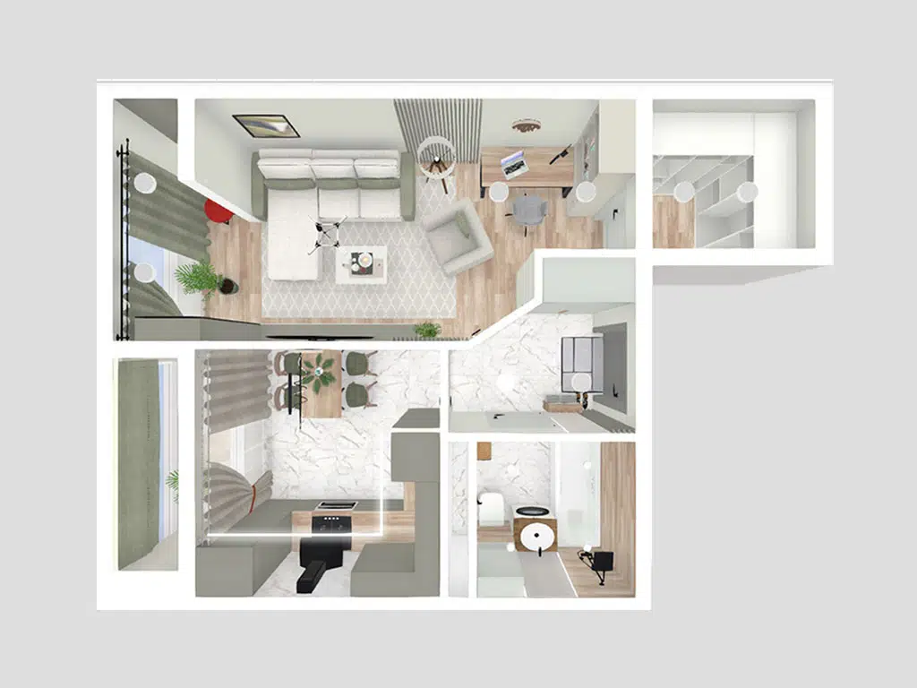 Планировка: 1-комн. квартира 38.20 м² в новостройке По ул. Прекрасная