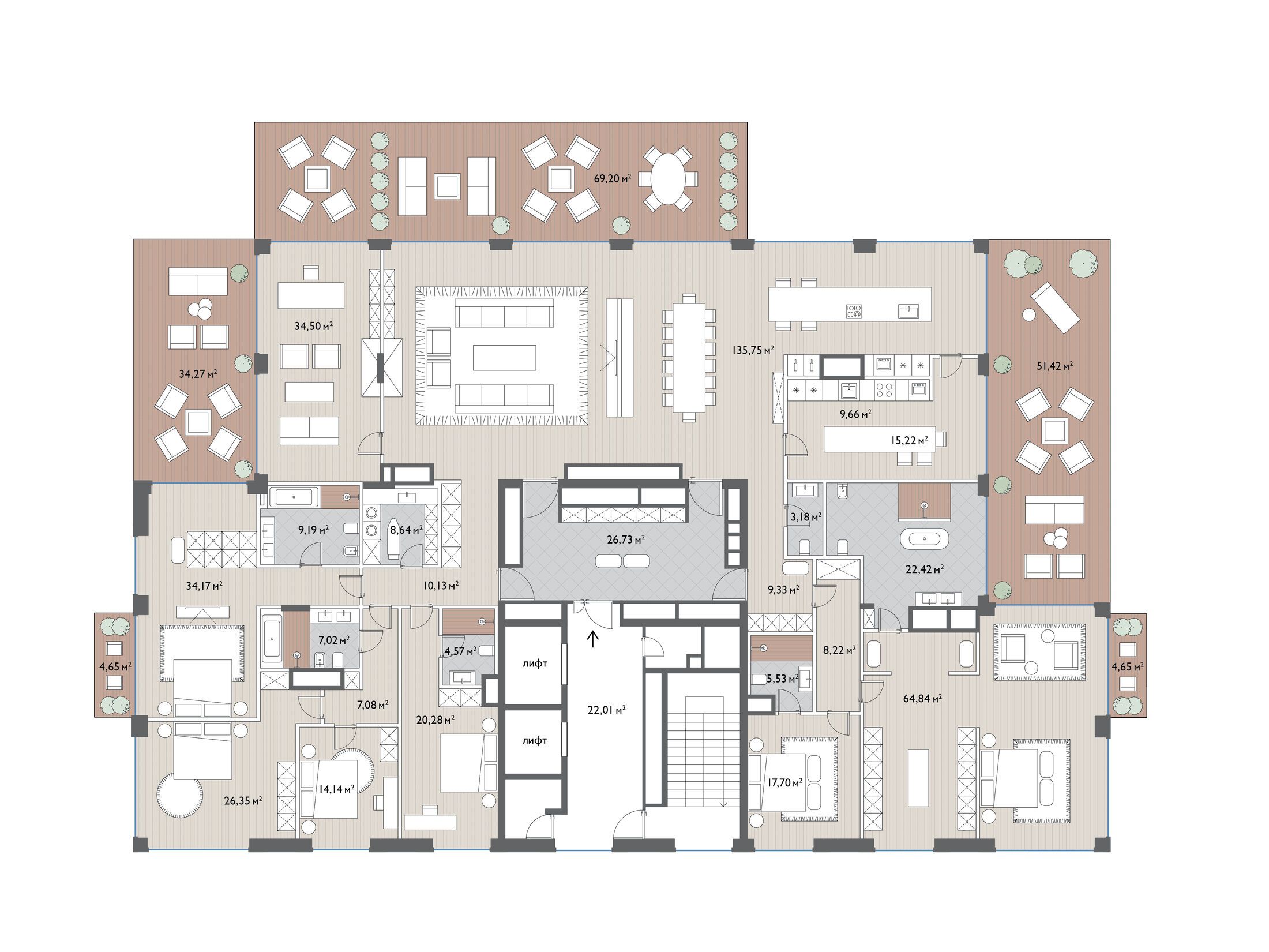 Планировка: 5-комн. квартира 524.00 м² в новостройке Вишневый сад
