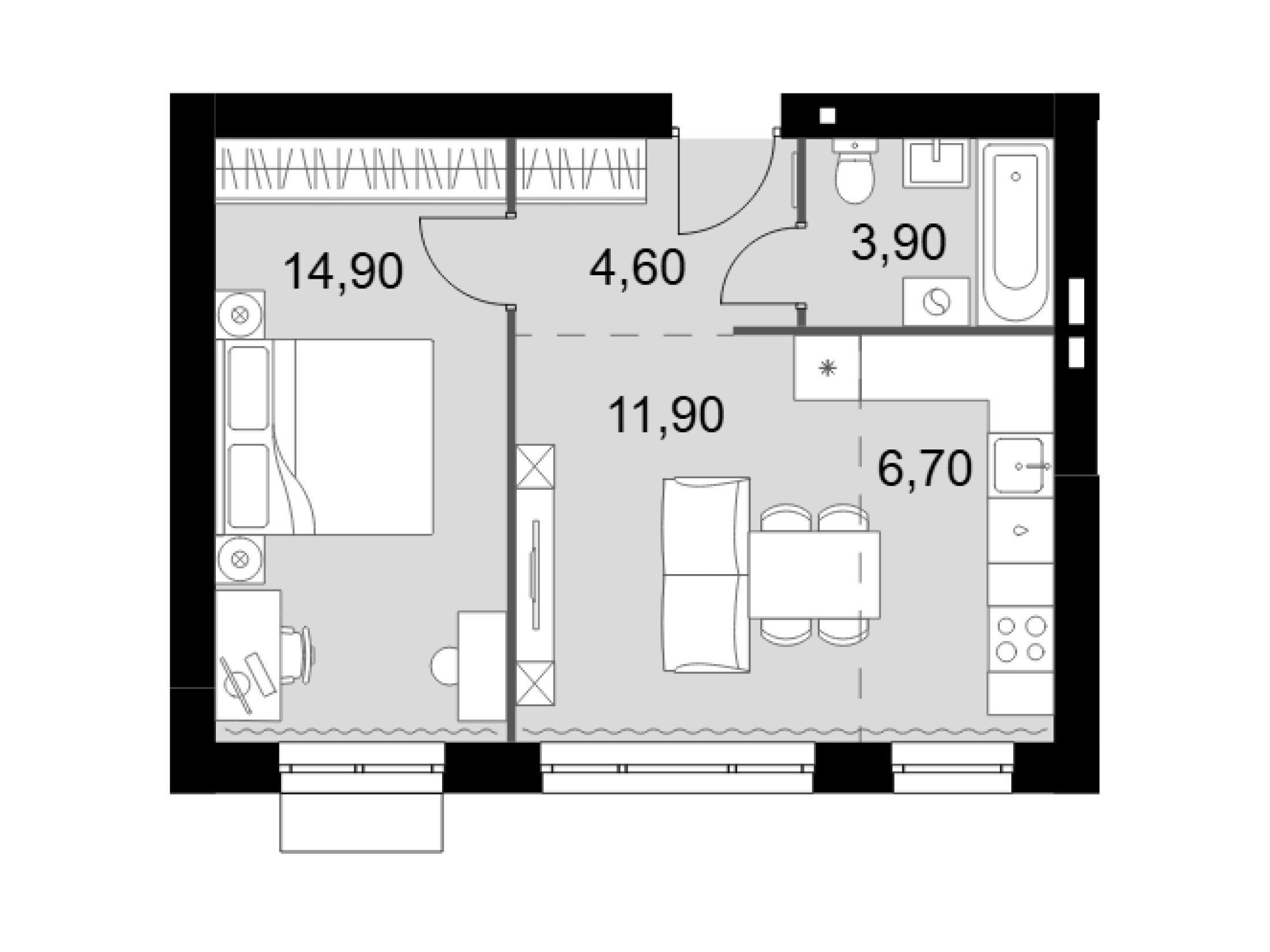 Планировка: 2-комн. квартира 42.00 м² в новостройке Апрелевка Клаб