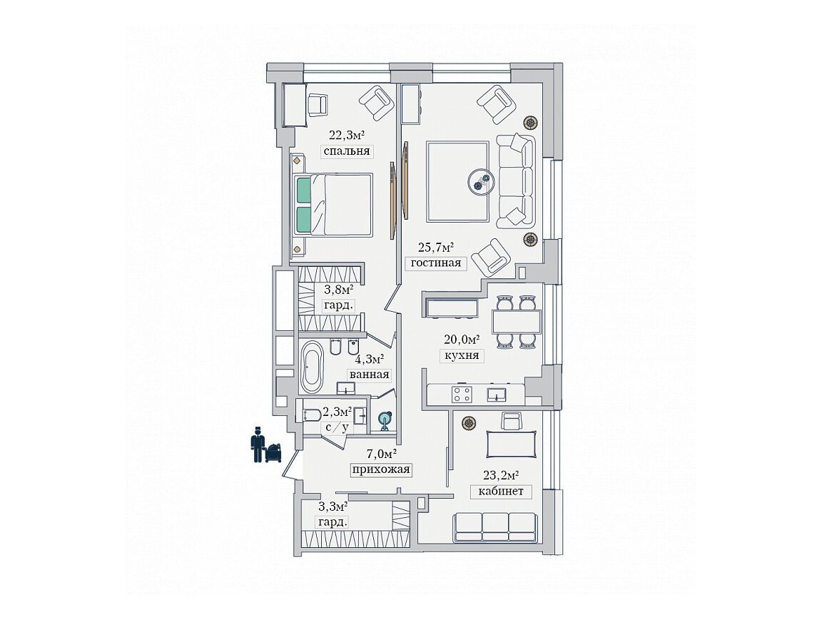 Планировка: 2-комн. квартира 113.50 м² в новостройке ЖК Звезды Арбата