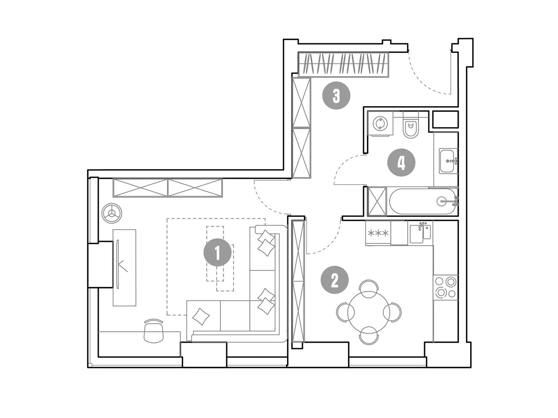 Планировка: 1-комн. квартира 44.70 м² в новостройке Мираполис