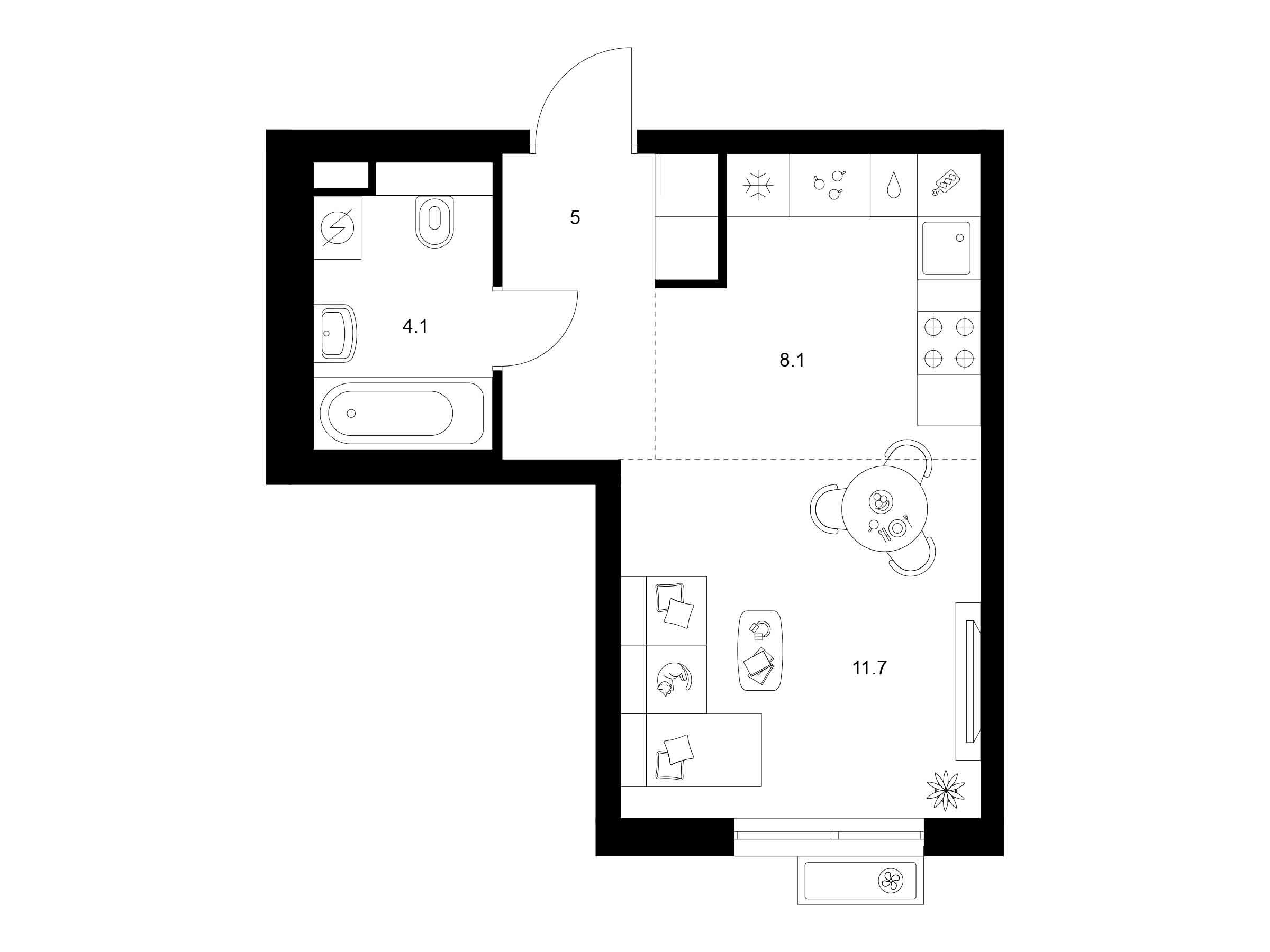 Планировка: Студия 28.90 м² в новостройке Ярославский
