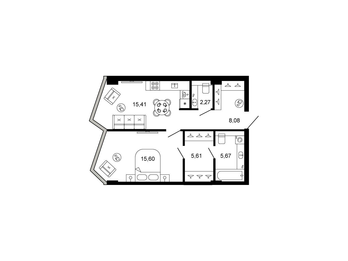 Планировка: 2-комн. квартира 52.64 м² в новостройке Новая, 11