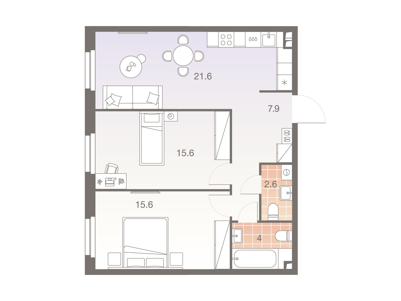 Планировка: 3-комн. квартира 67.20 м² в новостройке Твелв