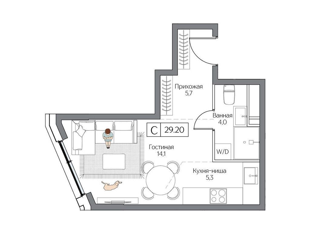 Планировка: Студия 29.00 м² в новостройке Дрим Рива
