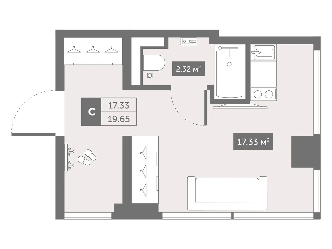Планировка: Студия 20.20 м² в новостройке Зум Черная речка