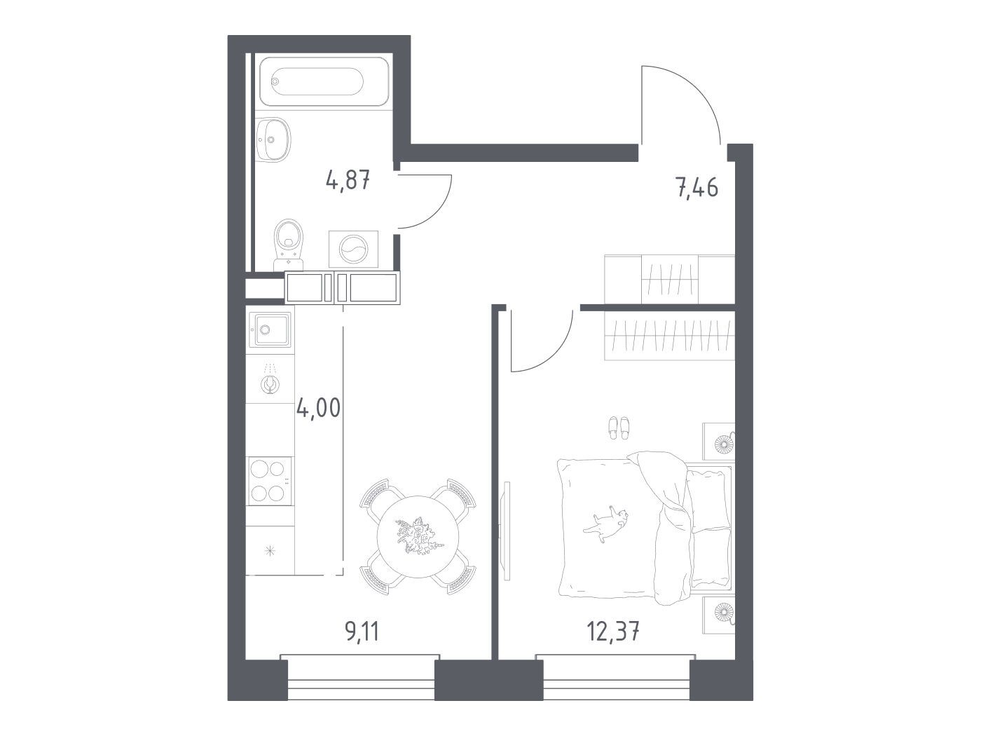Планировка: 1-комн. квартира 37.81 м² в новостройке Эко Бунино