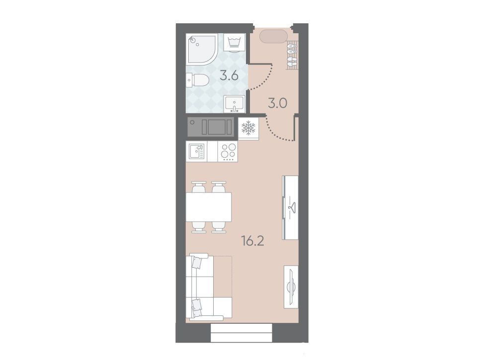 Планировка: Студия 23.20 м² в новостройке Большая Охта