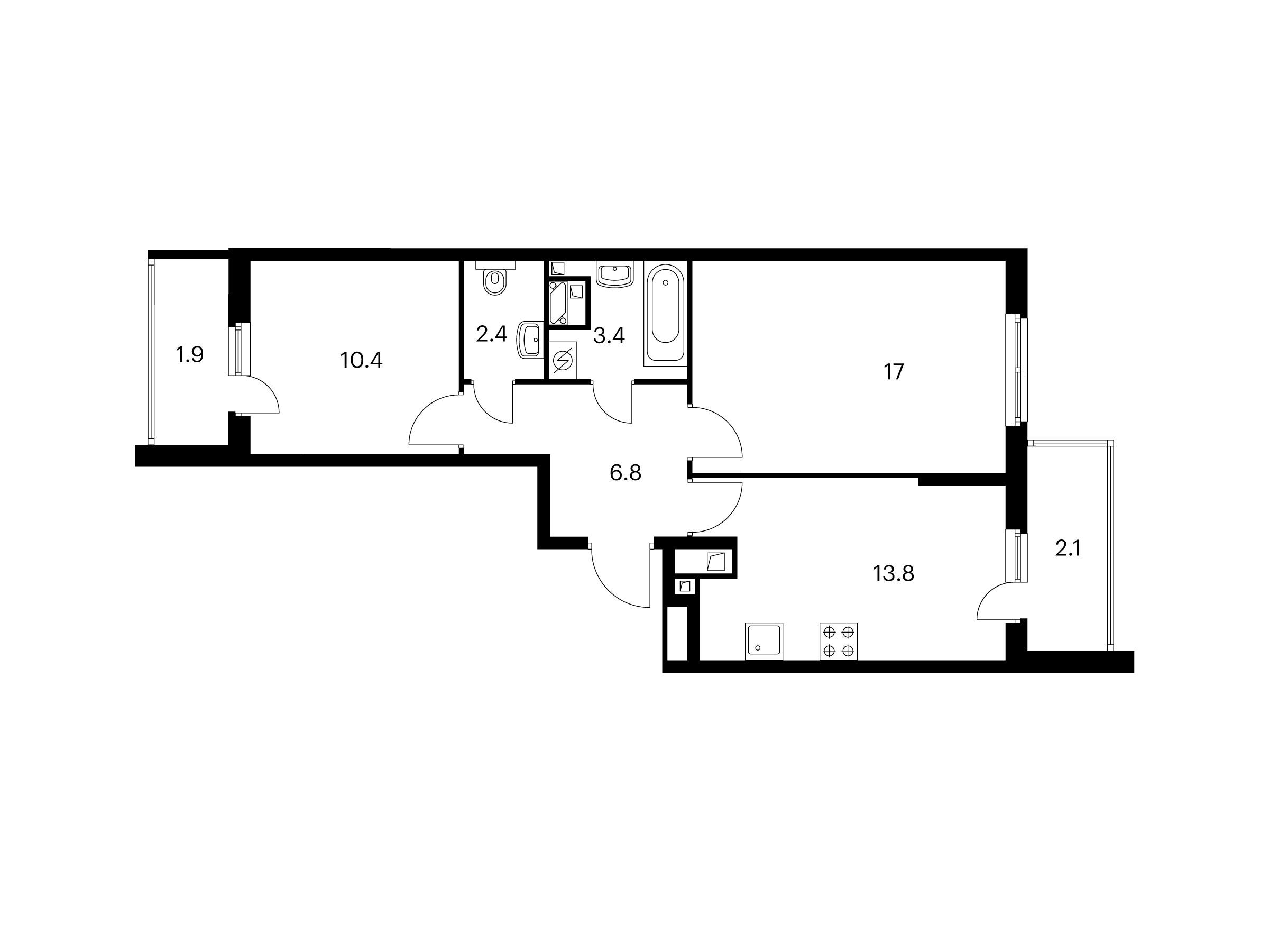 Планировка: 2-комн. квартира 57.80 м² в новостройке Митинский лес