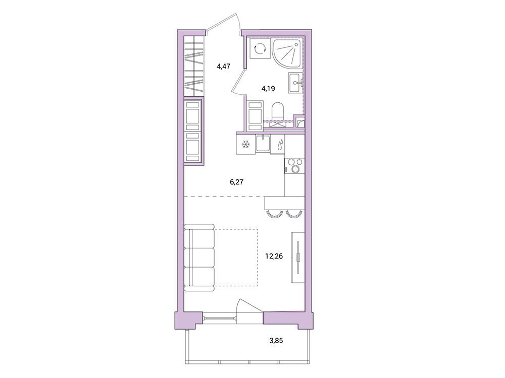 Планировка: Студия 28.35 м² в новостройке Окла