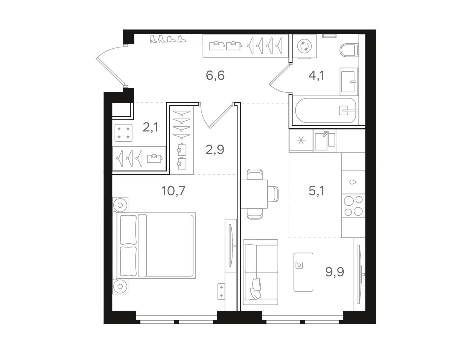 Планировка: 1-комн. квартира 41.40 м² в новостройке НАЗАРÉ