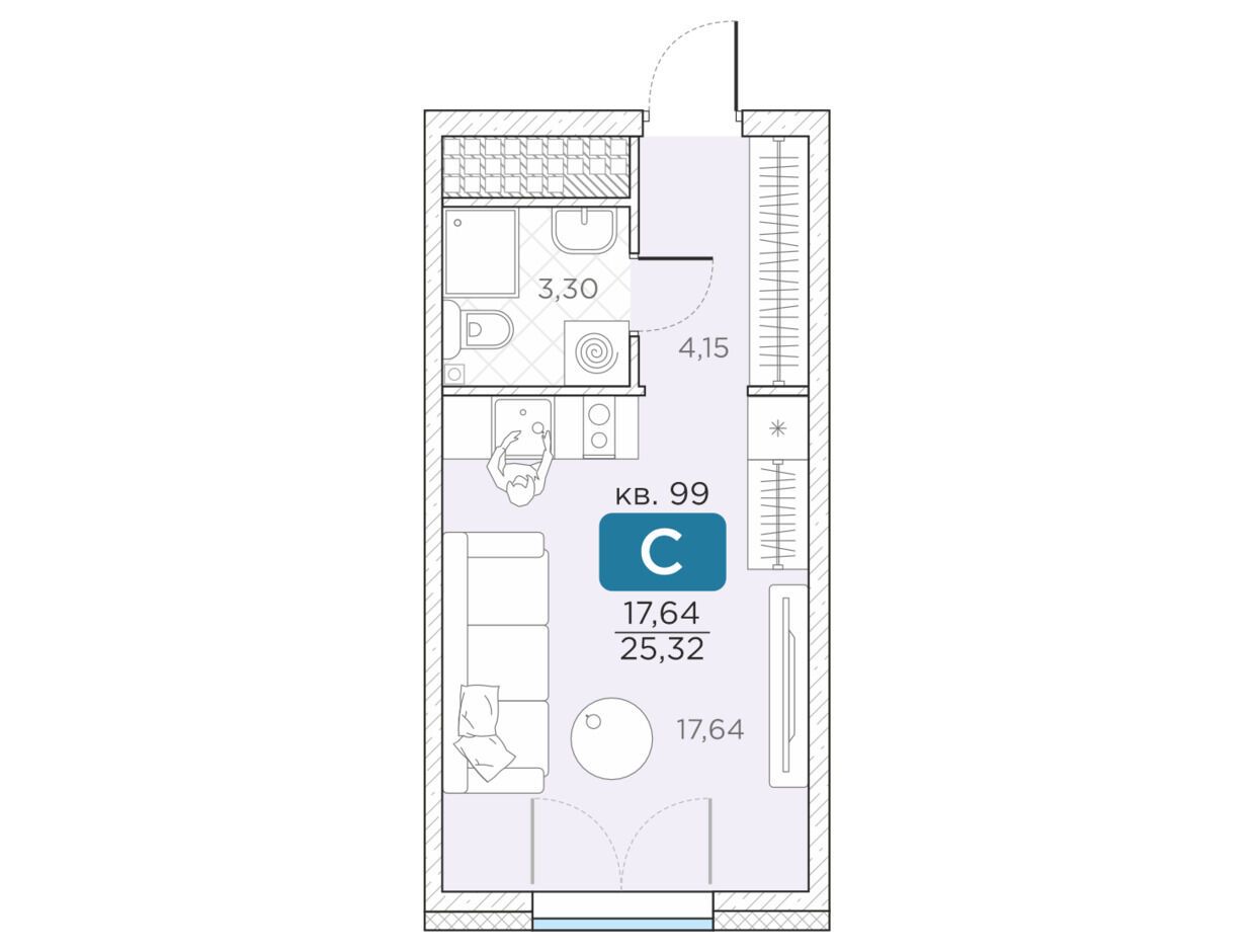 Планировка: 1-комн. квартира 25.09 м² в новостройке Гильдия