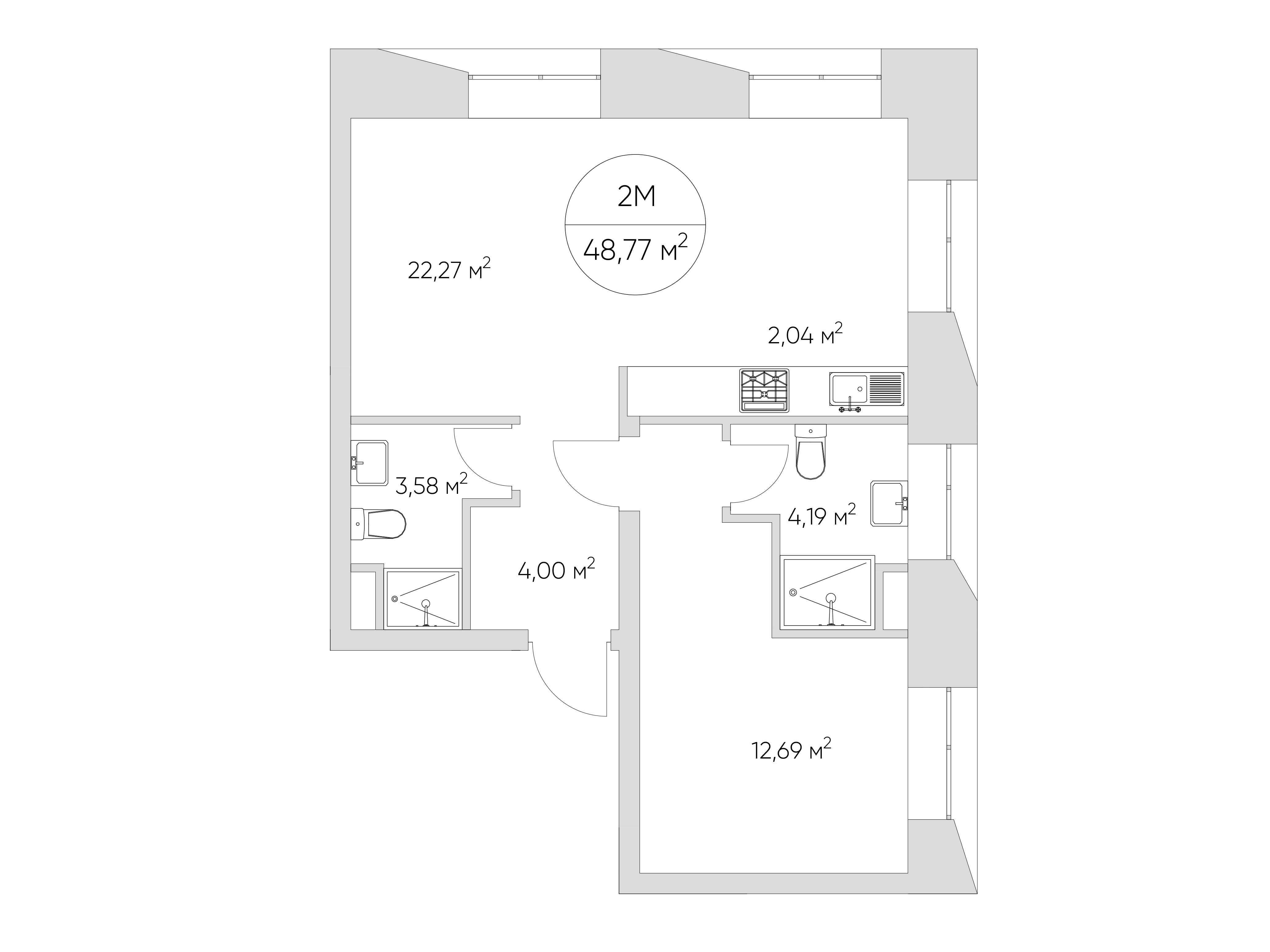 Планировка: 2-комн. квартира 51.60 м² в новостройке Найс Лофт