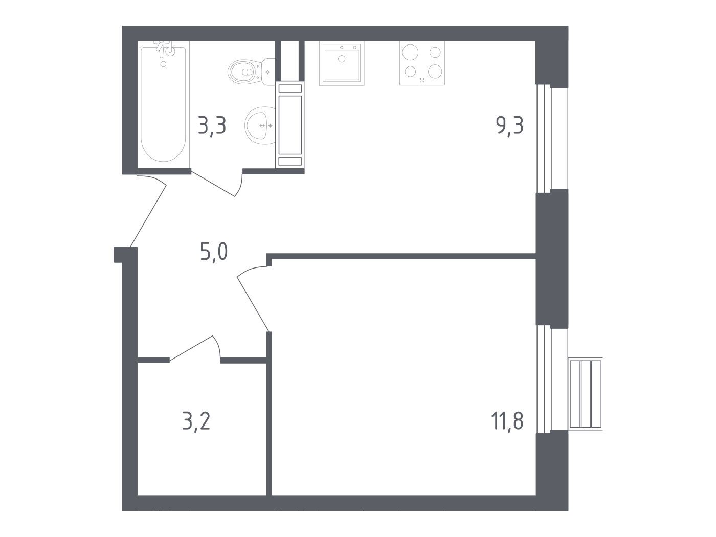 Планировка: 1-комн. квартира 32.50 м² в новостройке Эко Бунино