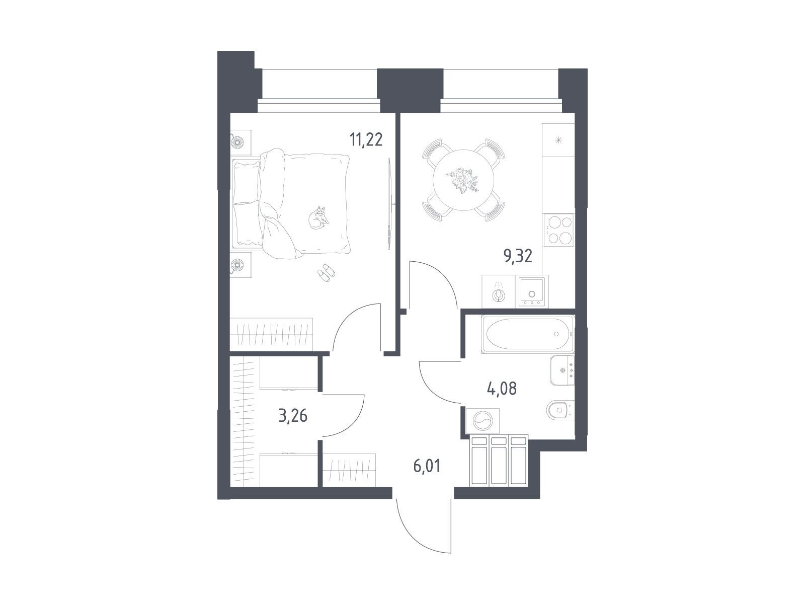Планировка: 1-комн. квартира 33.89 м² в новостройке Тропарево Парк
