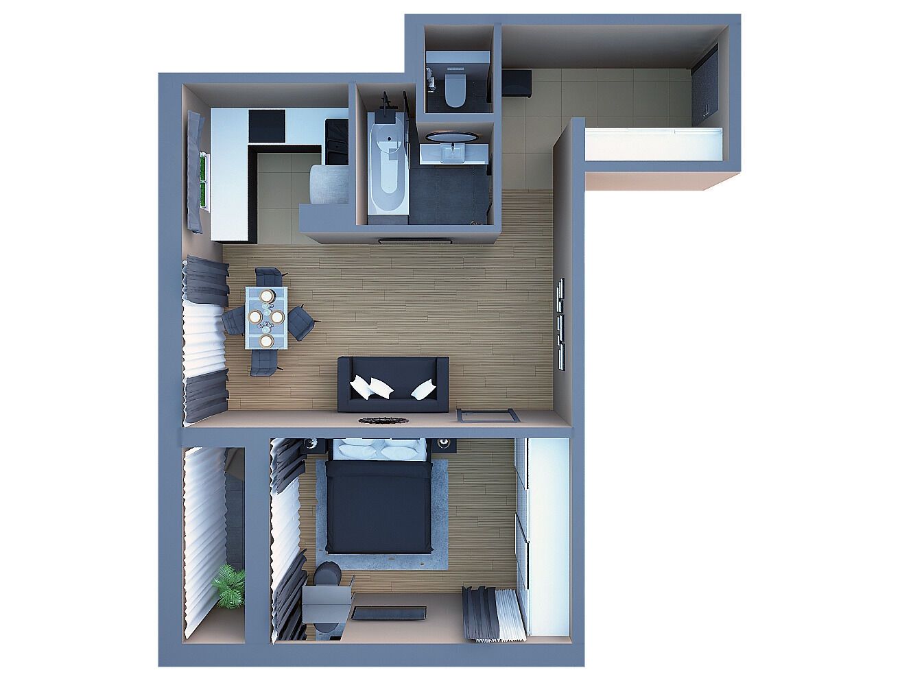 Планировка: 1-комн. квартира 45.00 м² в новостройке Этала