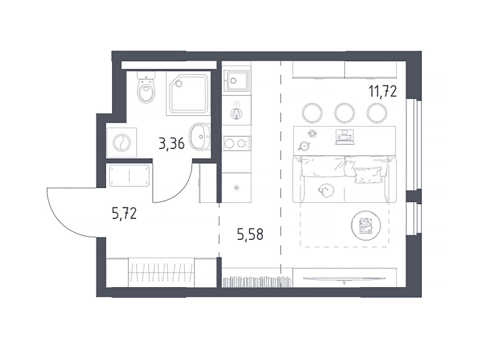 Планировка: Студия 22.83 м² в новостройке Горки Парк
