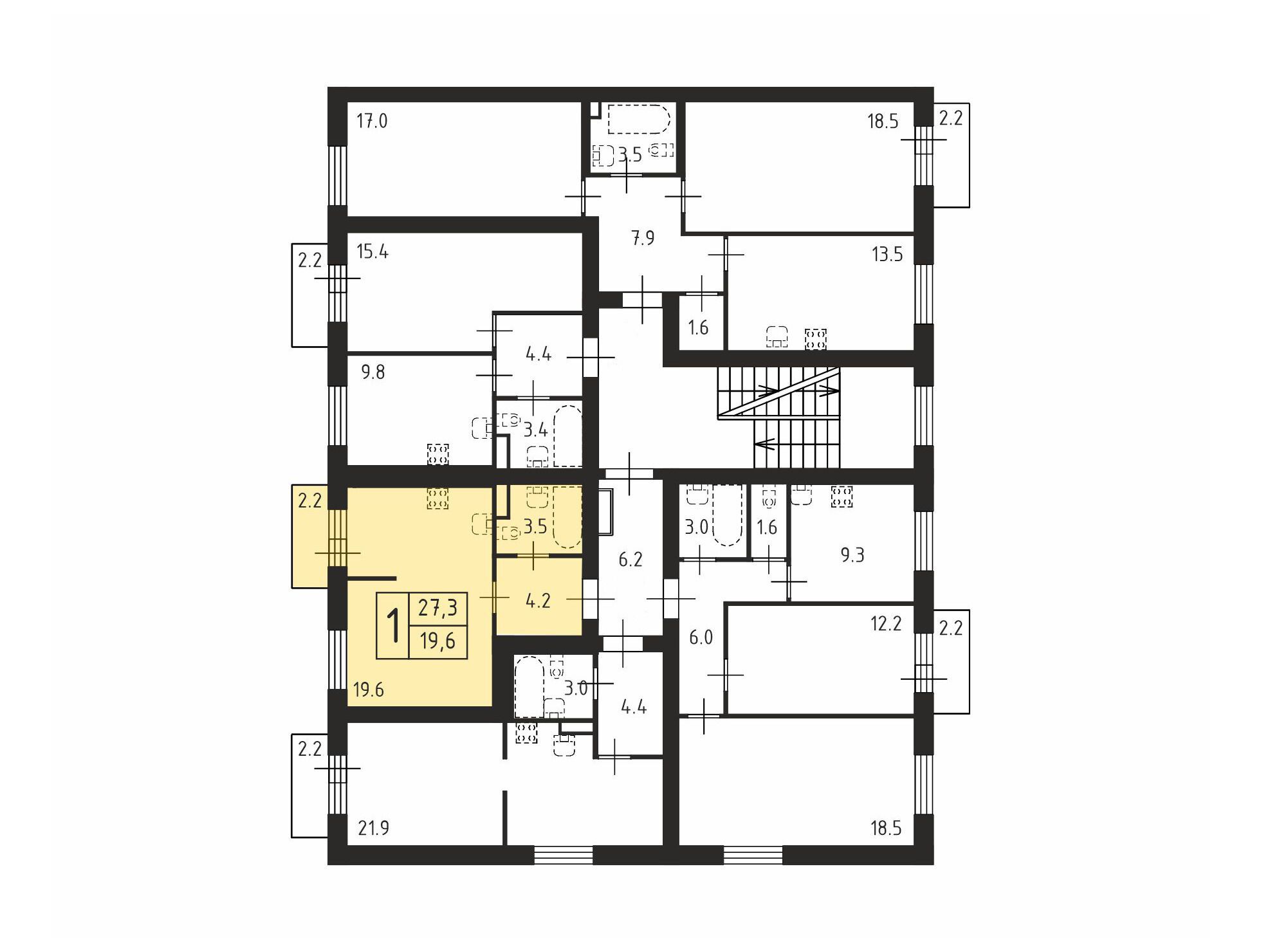 Планировка: Студия 27.30 м² в новостройке Щегловская усадьба