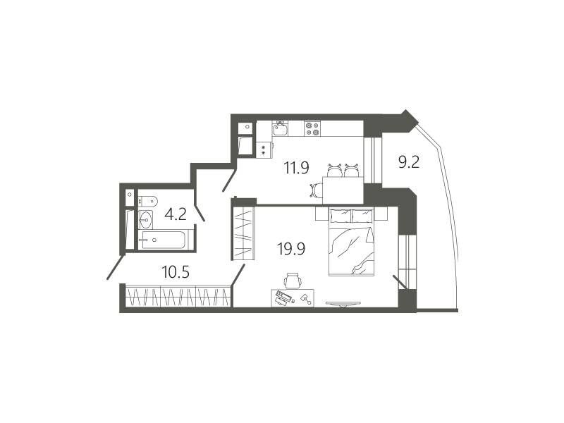 Планировка: 1-комн. квартира 49.30 м² в новостройке ЖК Мессиер 18