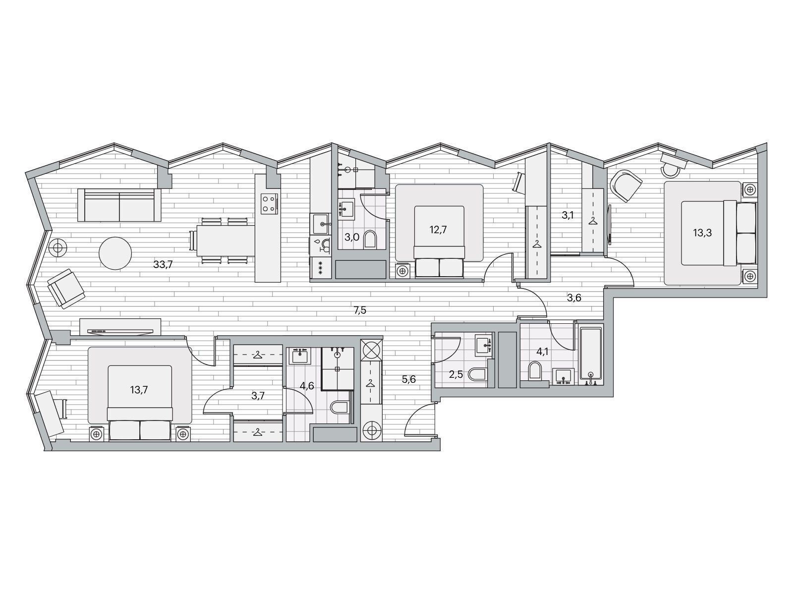 Планировка: 3-комн. квартира 117.00 м² в новостройке Береговой-2
