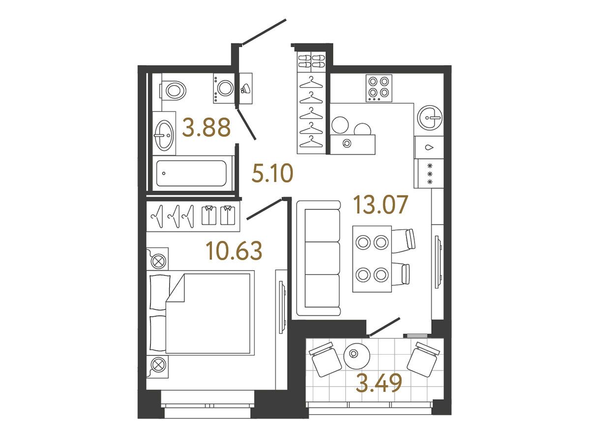 Планировка: 1-комн. квартира 32.68 м² в новостройке Ультра Сити 3.0