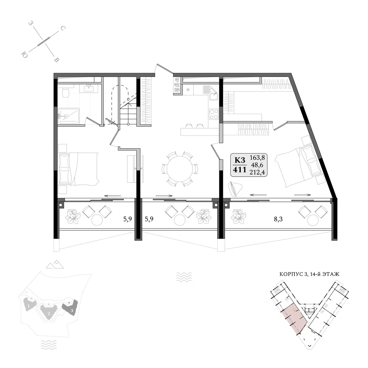 Планировка: 1-комн. квартира 212.40 м² в новостройке Летто