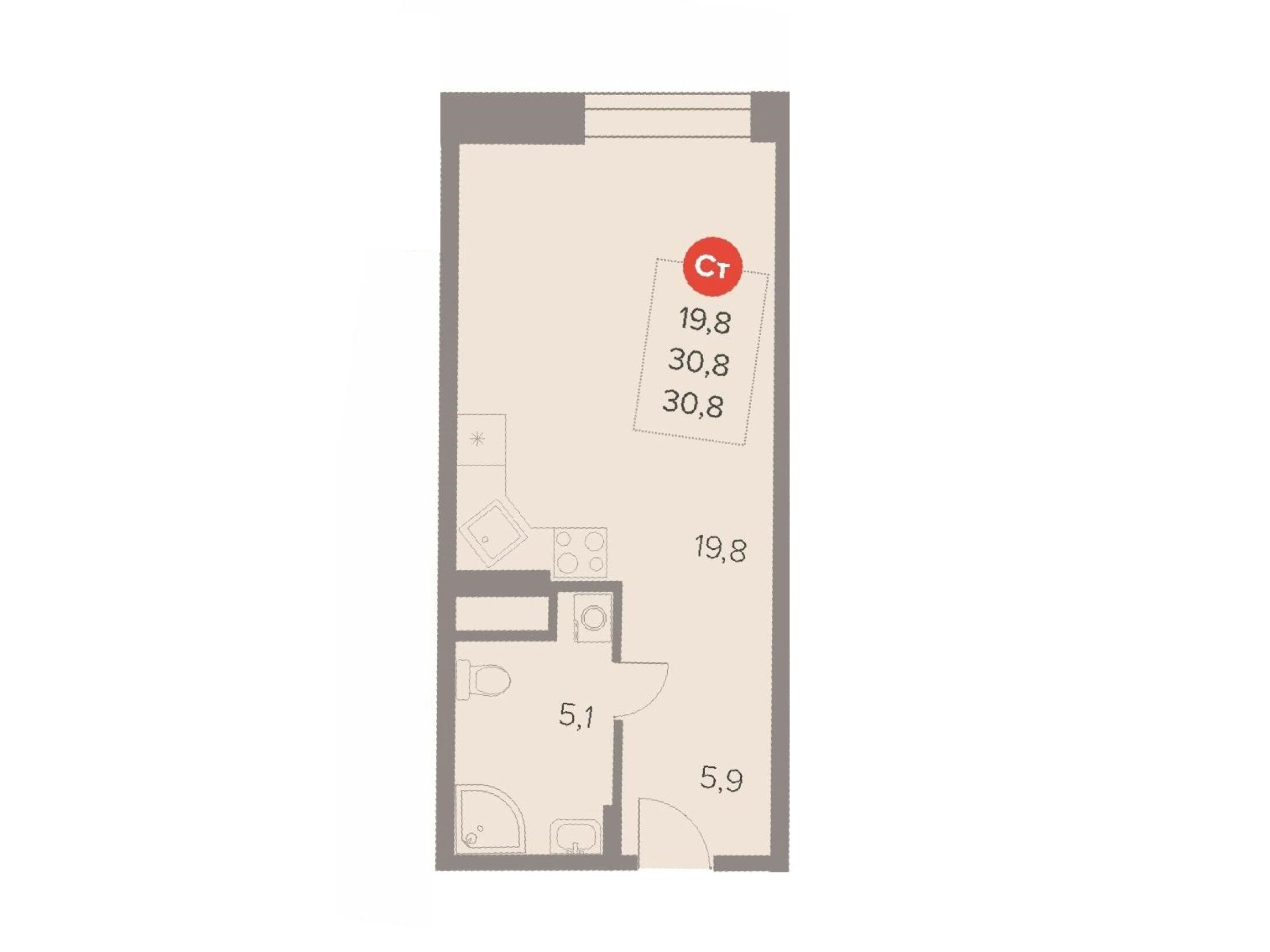 Планировка: Студия 31.20 м² в новостройке Отлично