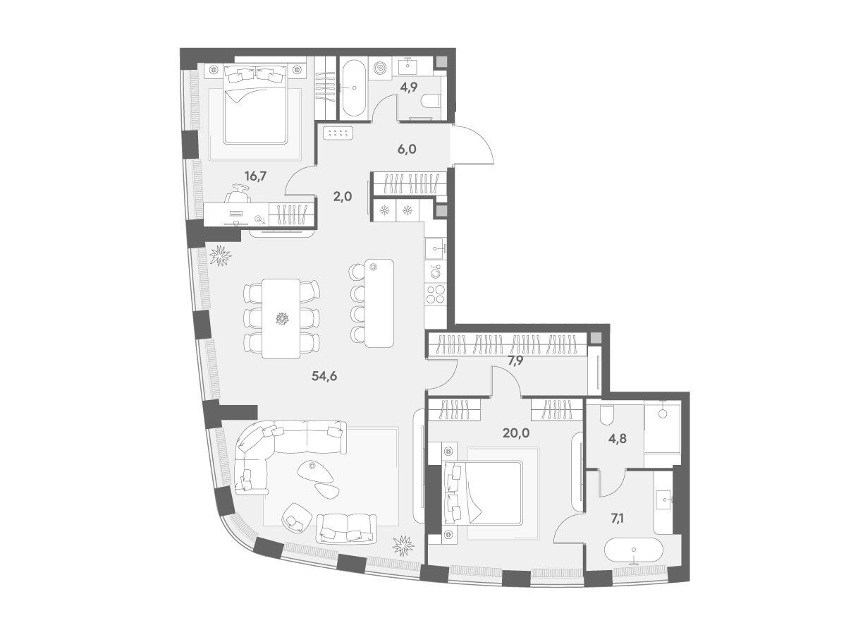 Планировка: 2-комн. квартира 124.00 м² в новостройке Энигмия