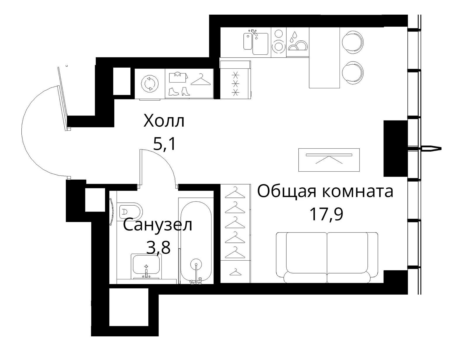 Планировка: Студия 26.80 м² в новостройке Сити Бэй