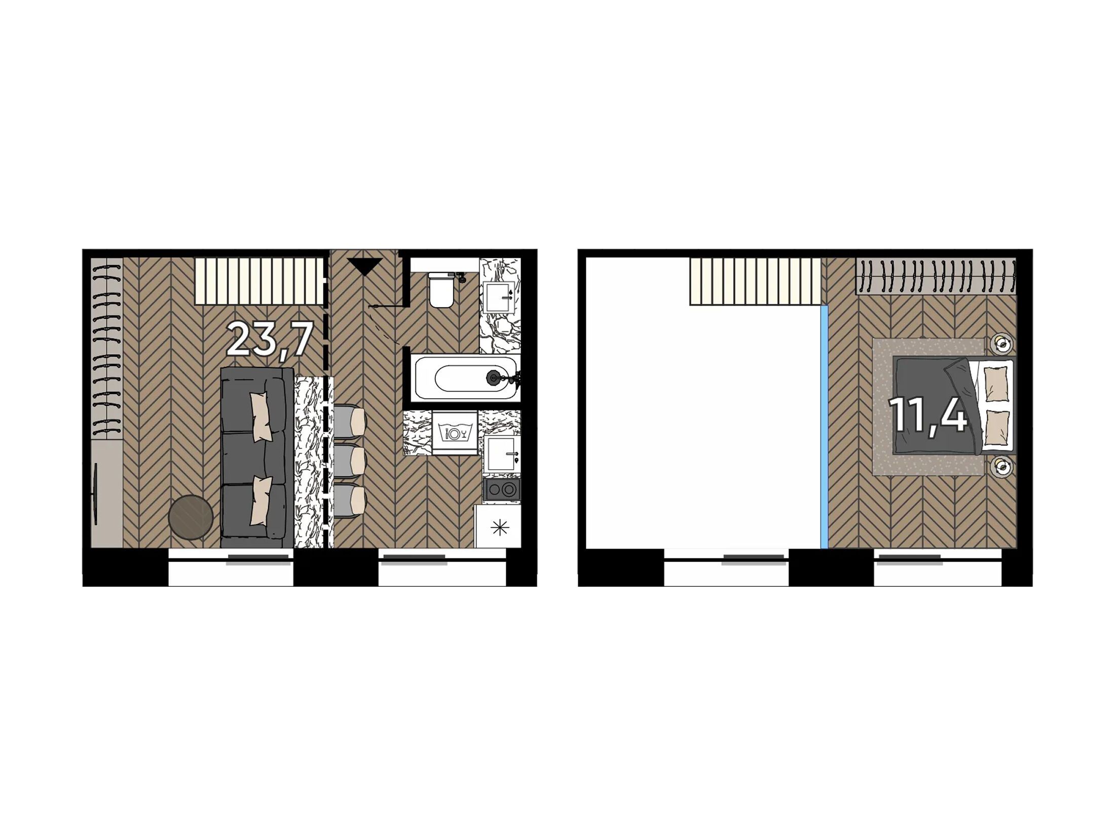 Планировка: Студия 23.70 м² в новостройке Зорге 9
