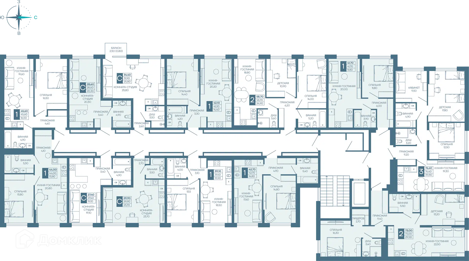 Планировка: Студия 31.62 м² в новостройке Иначе в Молодежном