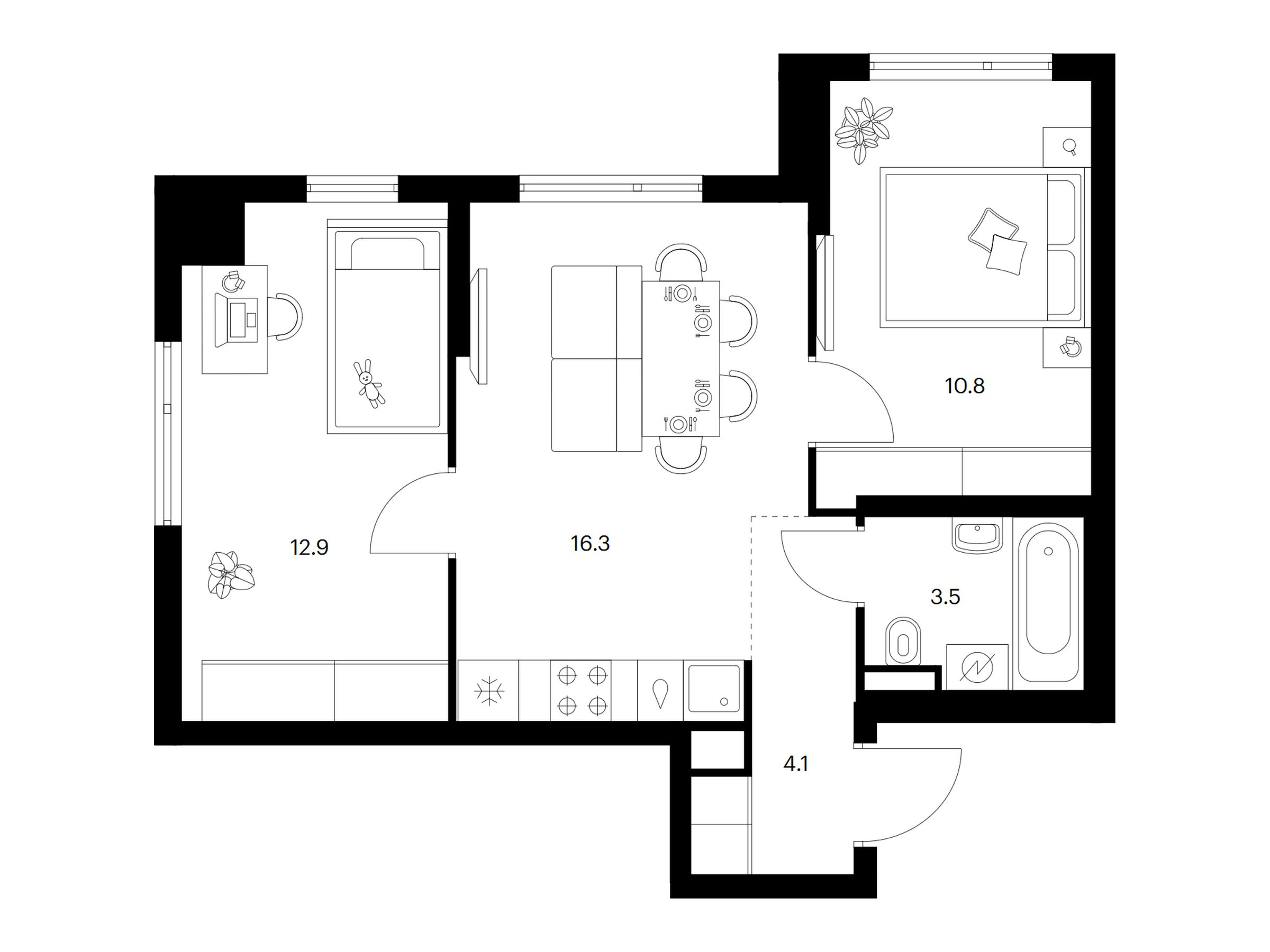 Планировка: 2-комн. квартира 47.60 м² в новостройке Середневский лес