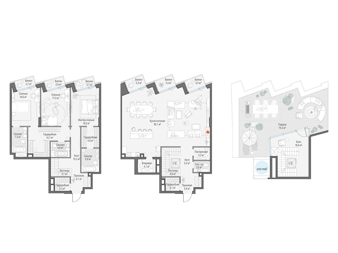 Планировка: 3-комн. квартира 235.00 м² в новостройке Палашёвский 11