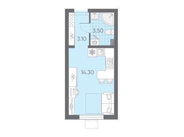 Планировка: Студия 20.90 м² в новостройке Ручьи