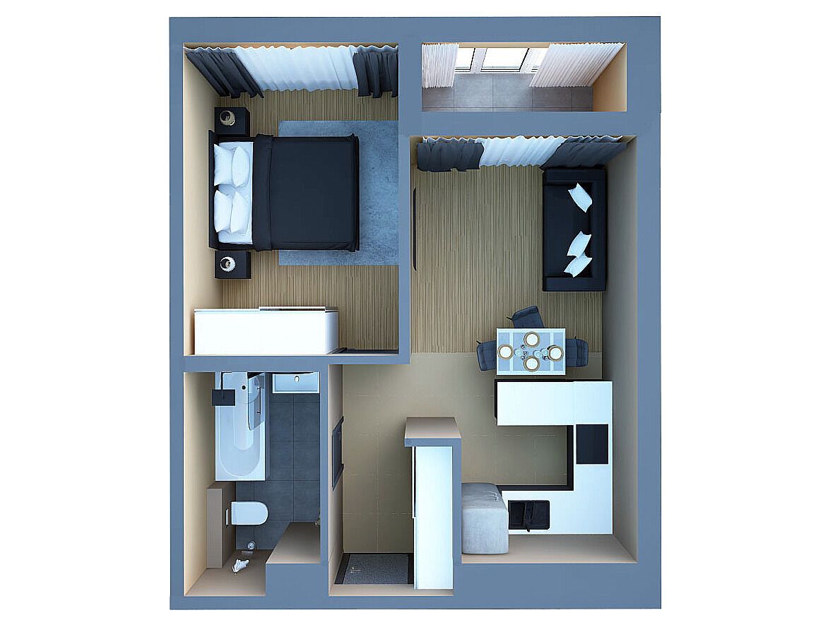 Планировка: 1-комн. квартира 36.00 м² в новостройке Этала