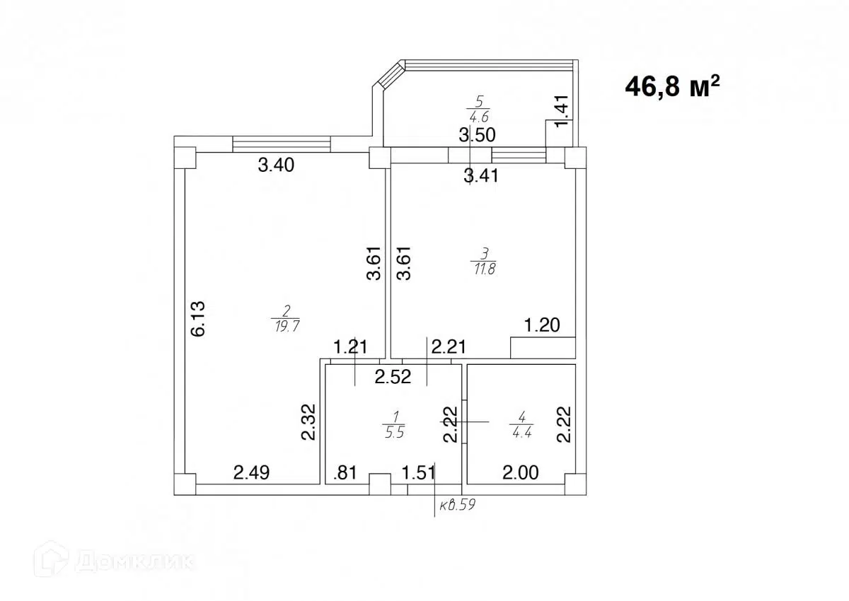 Планировка: 1-комн. квартира 46.80 м² в новостройке Квартал Лета