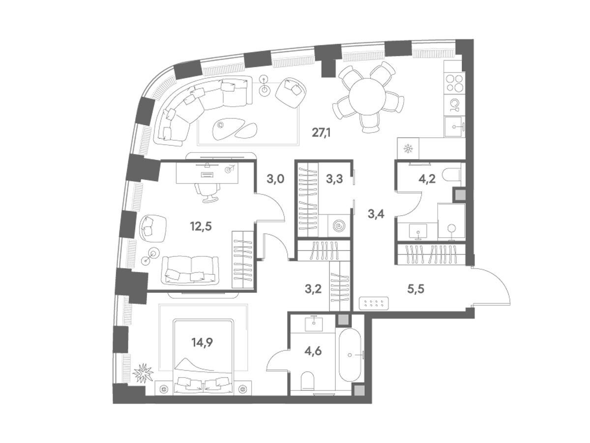 Планировка: 2-комн. квартира 81.70 м² в новостройке Энигмия