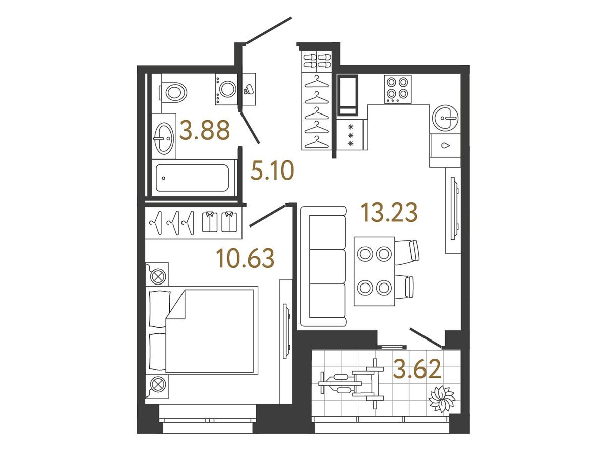 Планировка: 1-комн. квартира 32.84 м² в новостройке Ультра Сити 3.0