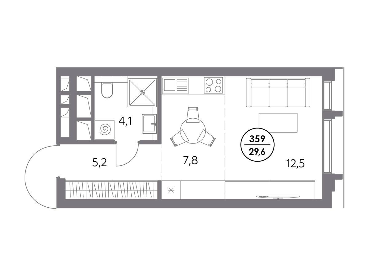 Планировка: Студия 29.60 м² в новостройке ЖК Дом 56