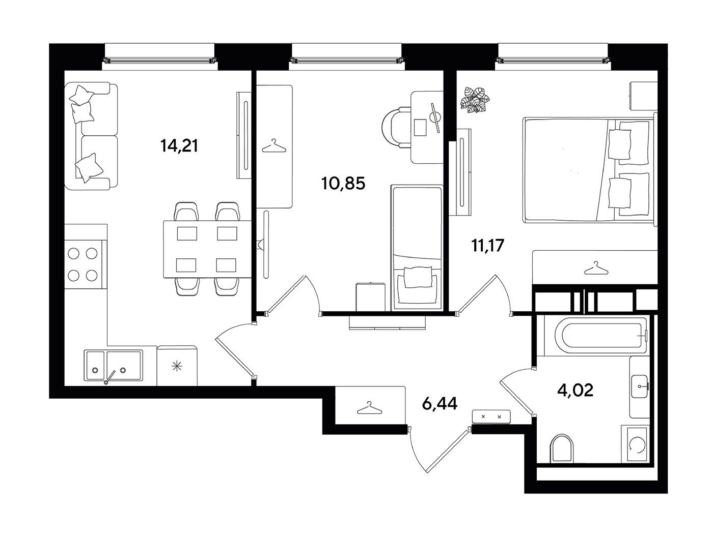 Планировка: 2-комн. квартира 46.69 м² в новостройке Догма Юкки 2