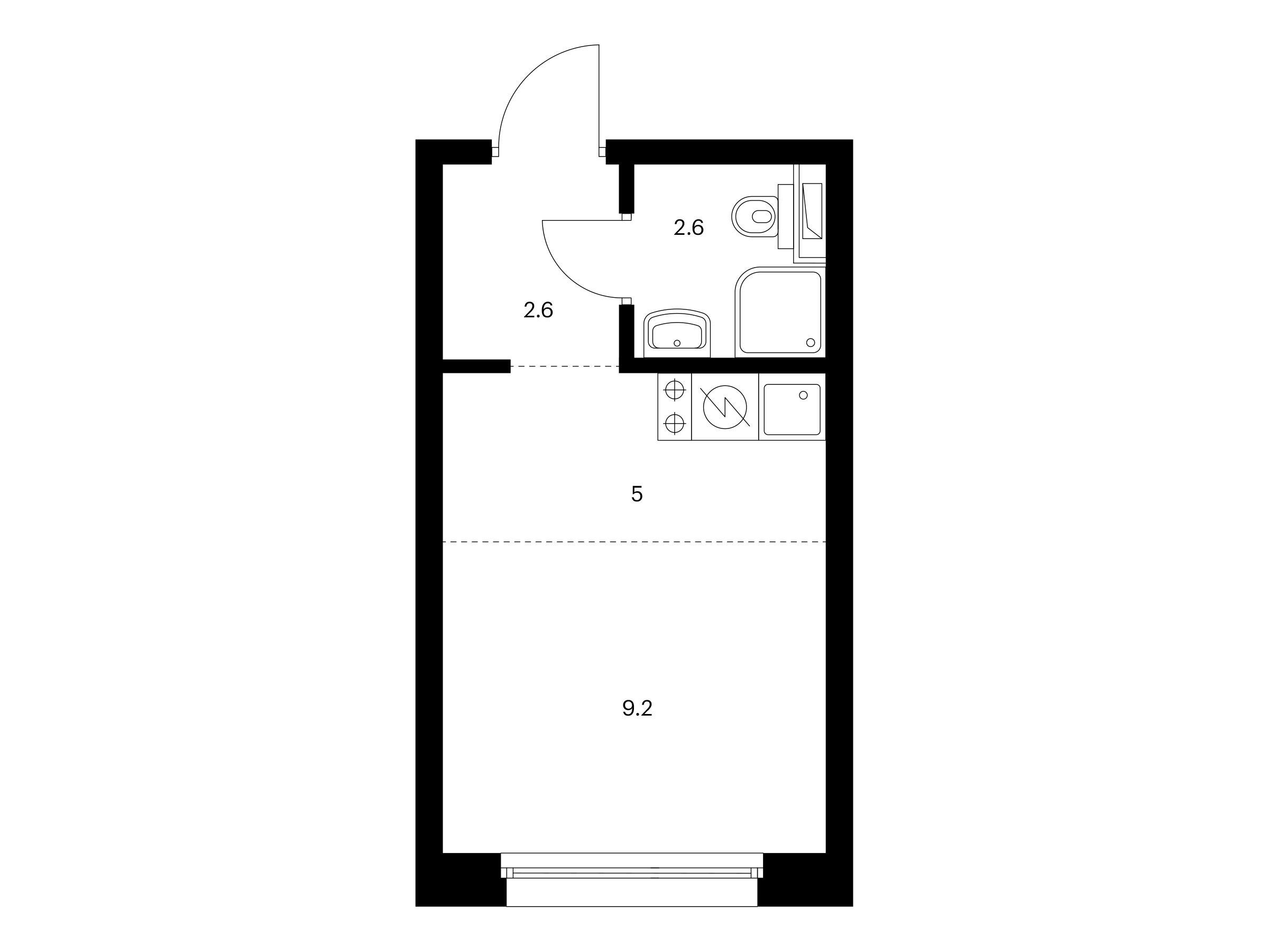 Планировка: Студия 19.40 м² в новостройке Полар
