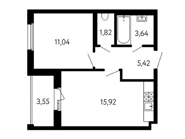 Планировка: 1-комн. квартира 39.62 м² в новостройке 17 линия