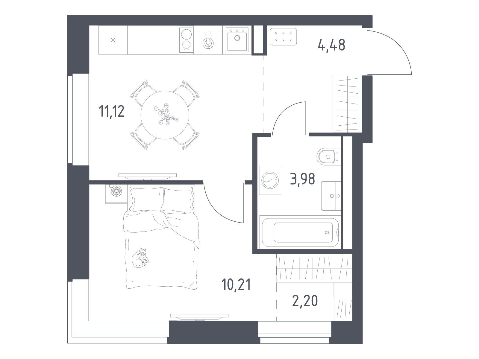 Планировка: 1-комн. квартира 31.99 м² в новостройке Литературный Квартал