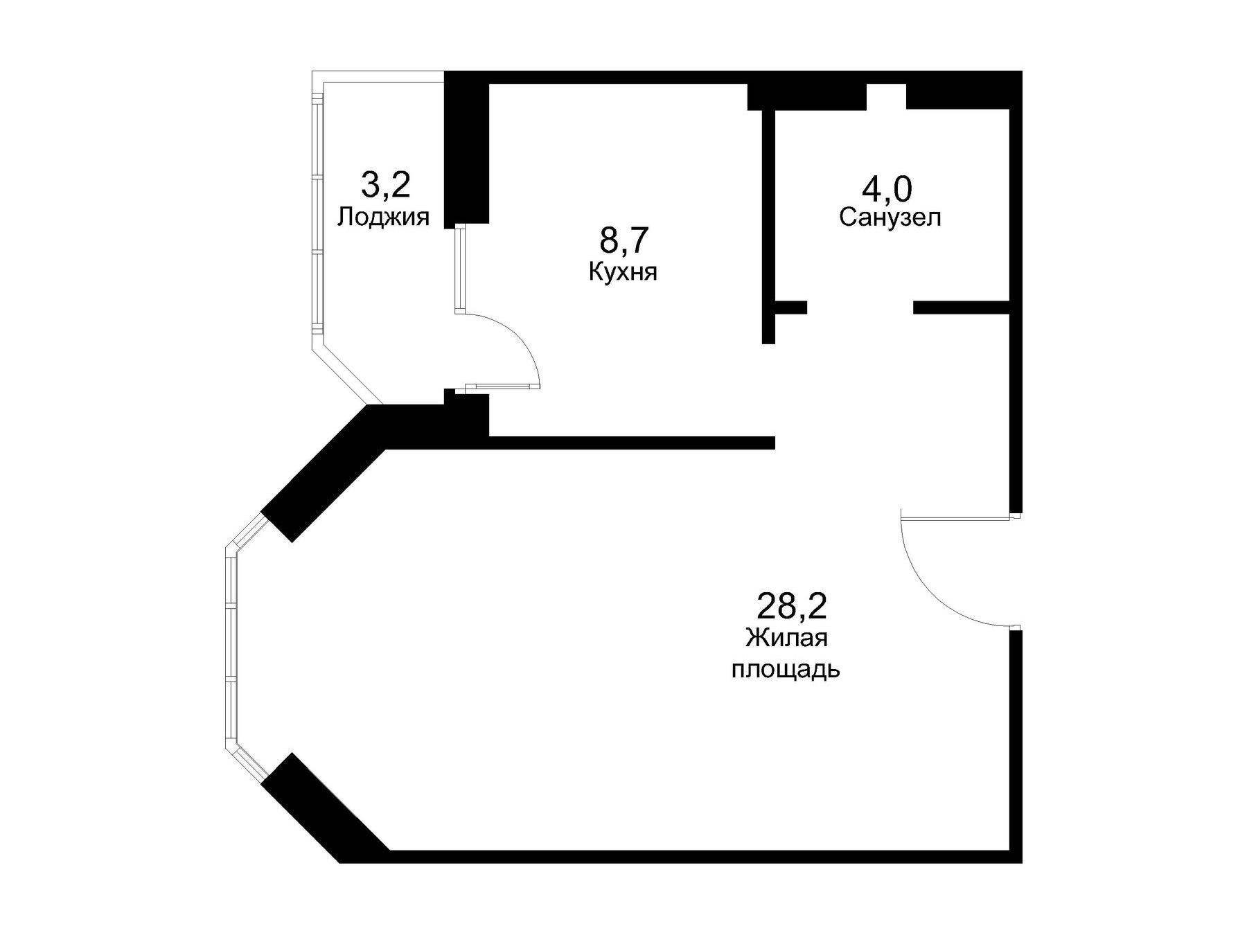 Планировка: 1-комн. квартира 44.30 м² в новостройке Москворецкий