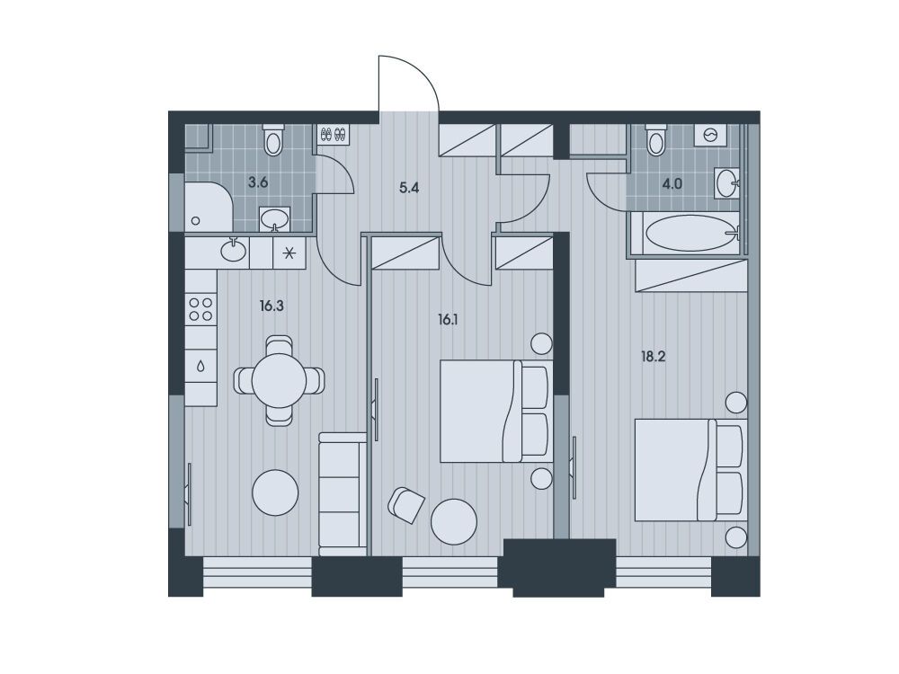 Планировка: 3-комн. квартира 64.10 м² в новостройке Эвер