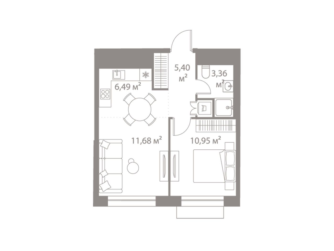 Планировка: 1-комн. квартира 37.89 м² в новостройке Лайф Варшавская